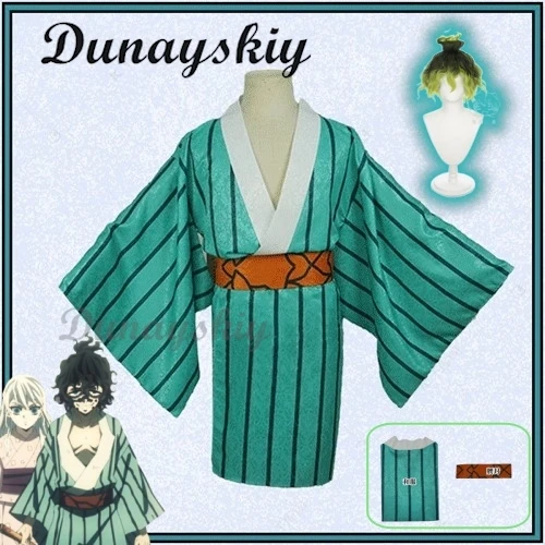 Demon: Kimetsu no Yaiba Temporada 2 Gyutaro Shabana Conjunto de cosplay - Kimono y peluca japoneses | Disfraz de presidente del hermano de Daki Slayer