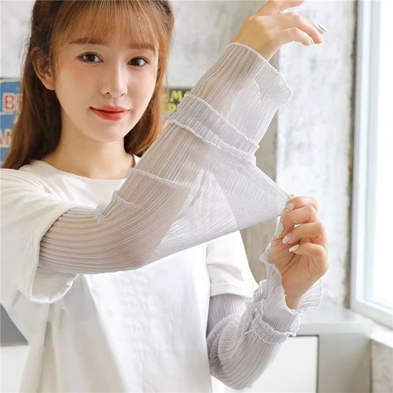 Sunscreen Gloves Lady Fashion Ice Silk Sleeves Thin Summer Essential Long Multi-functional Resistant Lace Driving Arm Protection