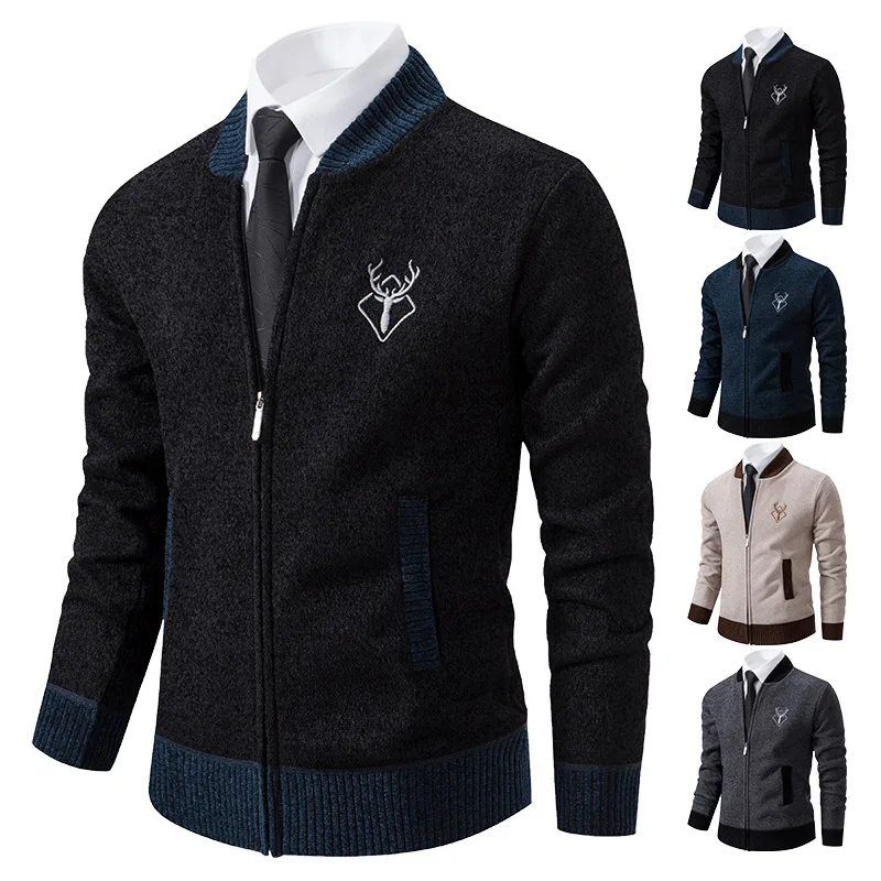 2023 Spring and Autumn New Cardigan Sweater for Men's Korean Version Fashion Zipper Outerwear Knitwear Slim Fit Casual Coat for