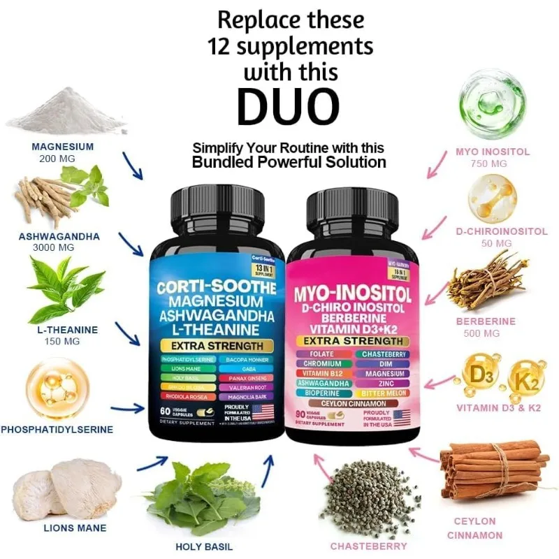 아르기닌 뉴로아민 캡슐 진정-부드러움 멀티비타민 미오-이노시톨 콤보 글리신 아슈와간다 L-테아닌 허브 블렌드-D