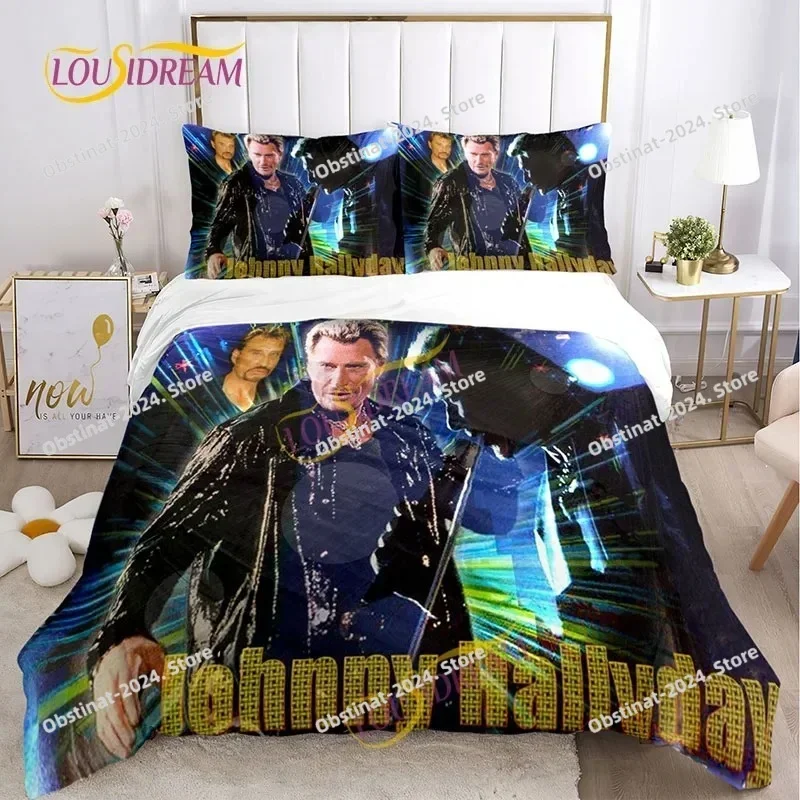 Music Print duvet Set Johnny Hallyday Full Size Polyester Music Bedding Set DIY Fan Gift Oversized Pillow cover quilt cover