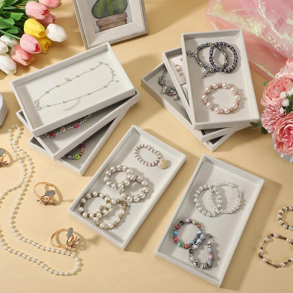 

AG-8 шт. небольшой бархатный лоток для ювелирных изделий, штабелируемые ящики для ювелирных изделий, лотки-органайзеры, лотки для хранения ювелирных изделий 8,3 х 4,7 х 1 дюйм