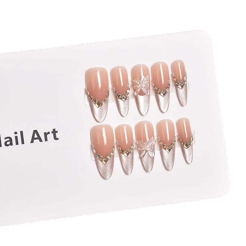 

Handmade manicure wearing nail brown butterfly cat eye light luxury high-grade whitening fake nail piece removable