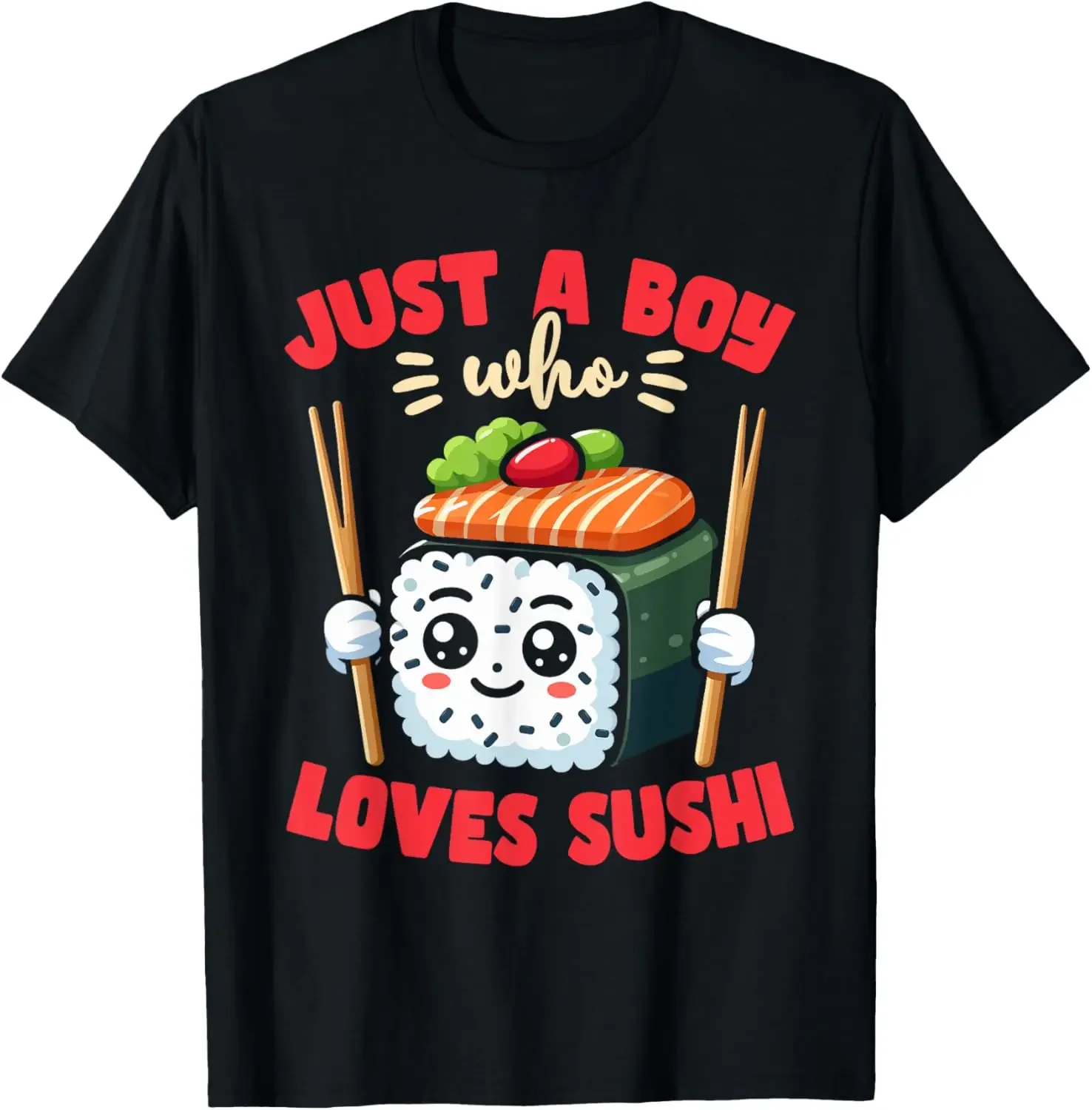 

Kawaii Sushi Boy Loves Sushi Graphic Cotton T-Shirt Round Neck Casual Tee For Men