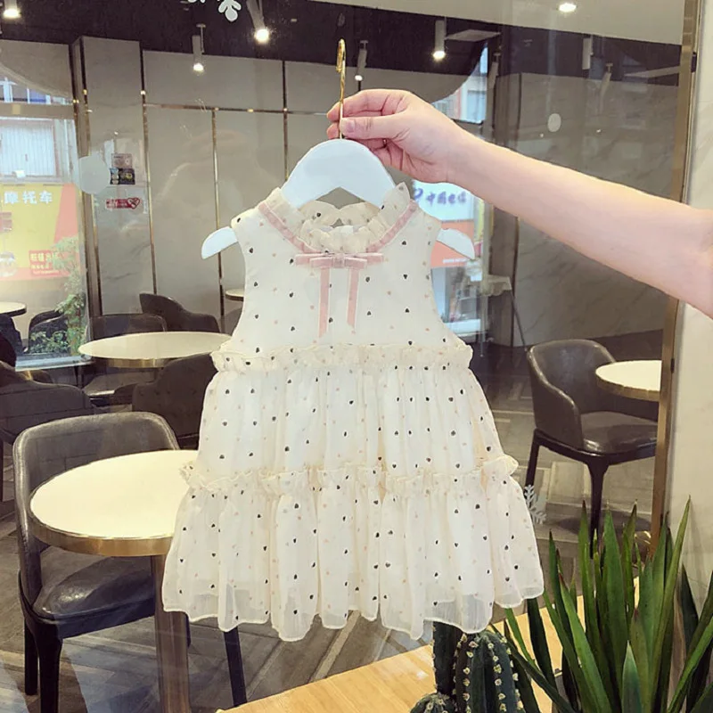 Girls' Polka Dot Sleeveless Bowknot Dress Princess Dress25Summer New Foreign Trade Children's Wear Delivery