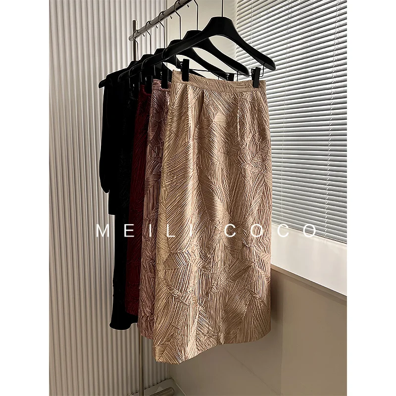 ALSEY High Quality Miyake Pleated Women's Half Skirt 2024 Fall New High-quality Temperament Versatile Slim Straight Skirt