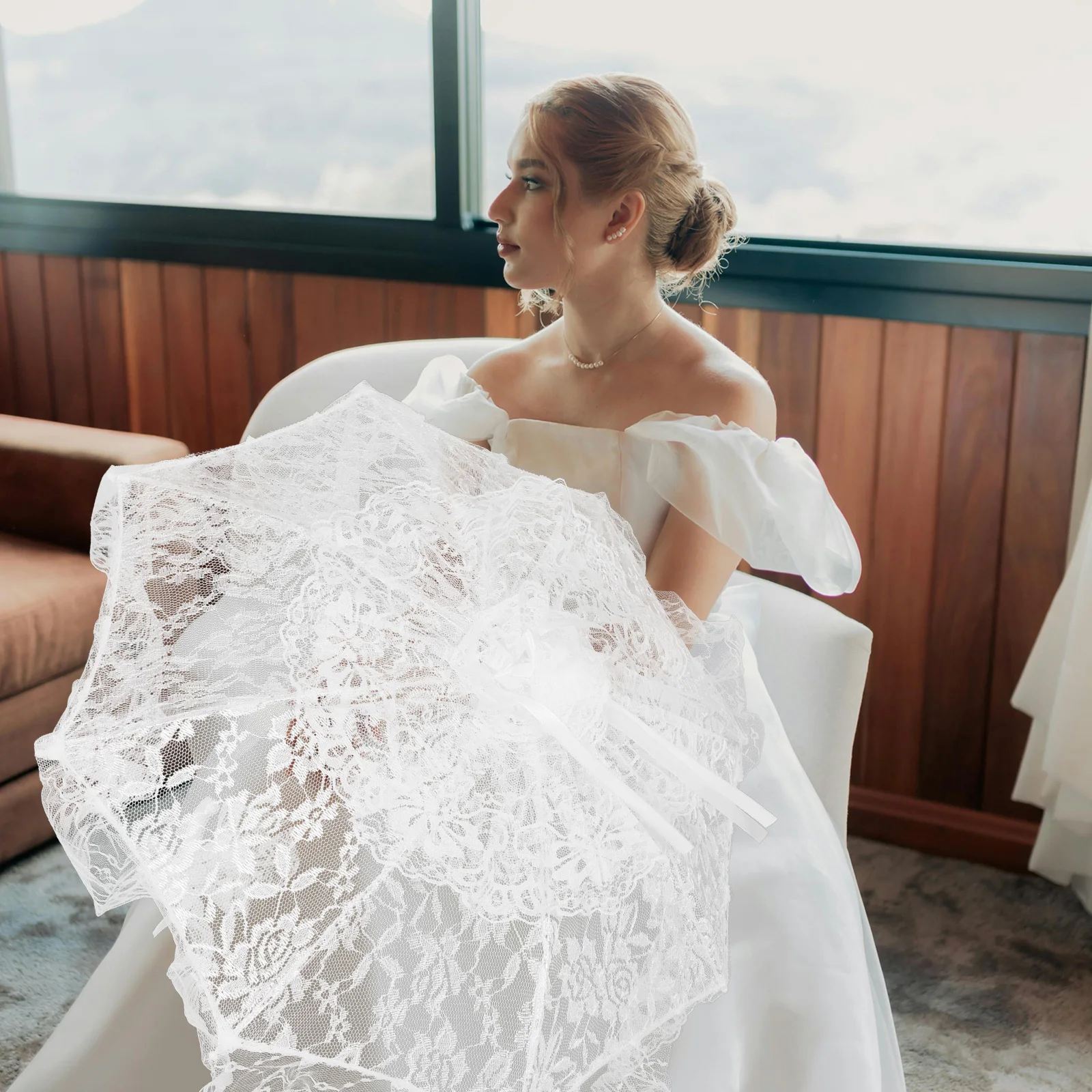 Guarda-chuva de noiva de renda leve branco guarda-sol para festa de casamento decoração fotografia adereços noiva vintage