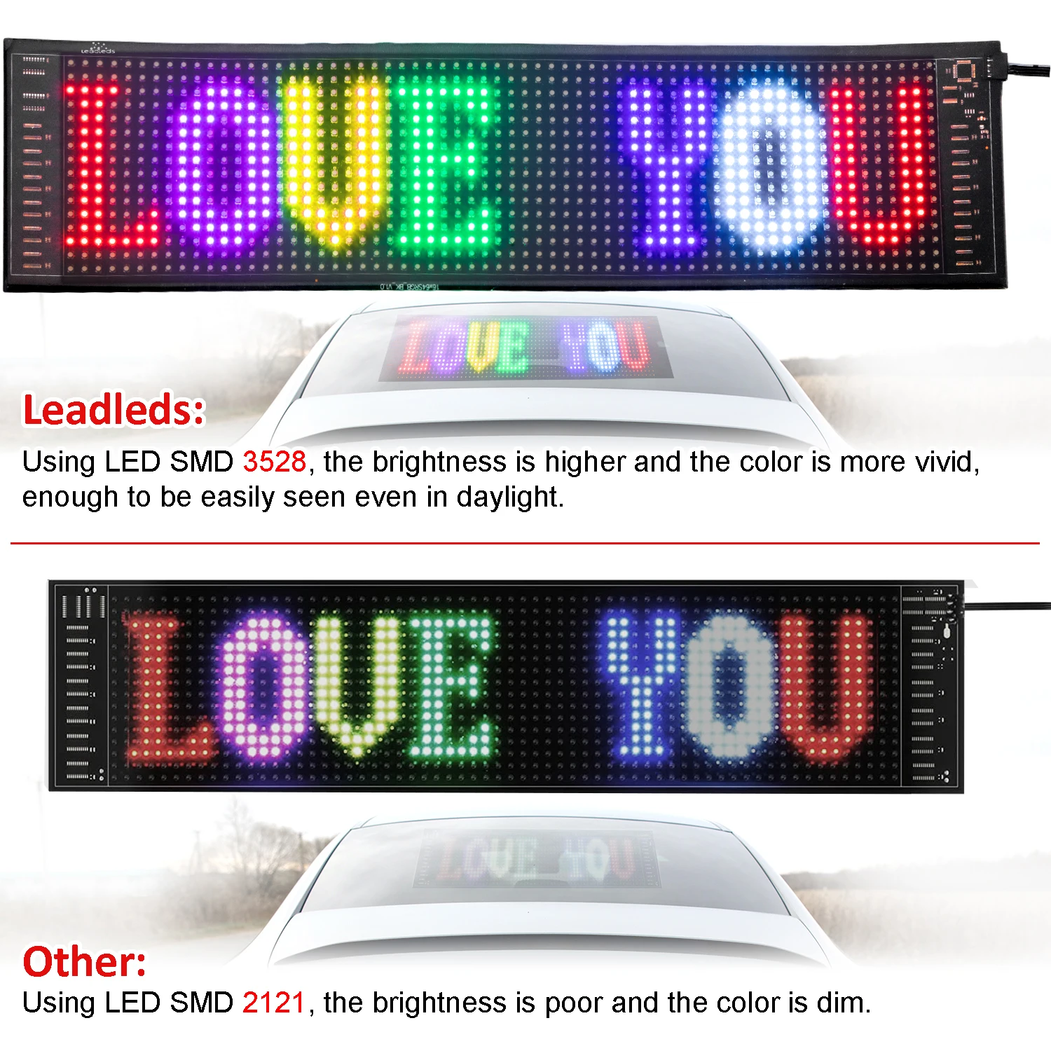 Leadleds-Programável Bluetooth LED Sign Board, RGB flexível, 5V, programável Message Board para carro, loja, hotéis, Festival, casamento Dec
