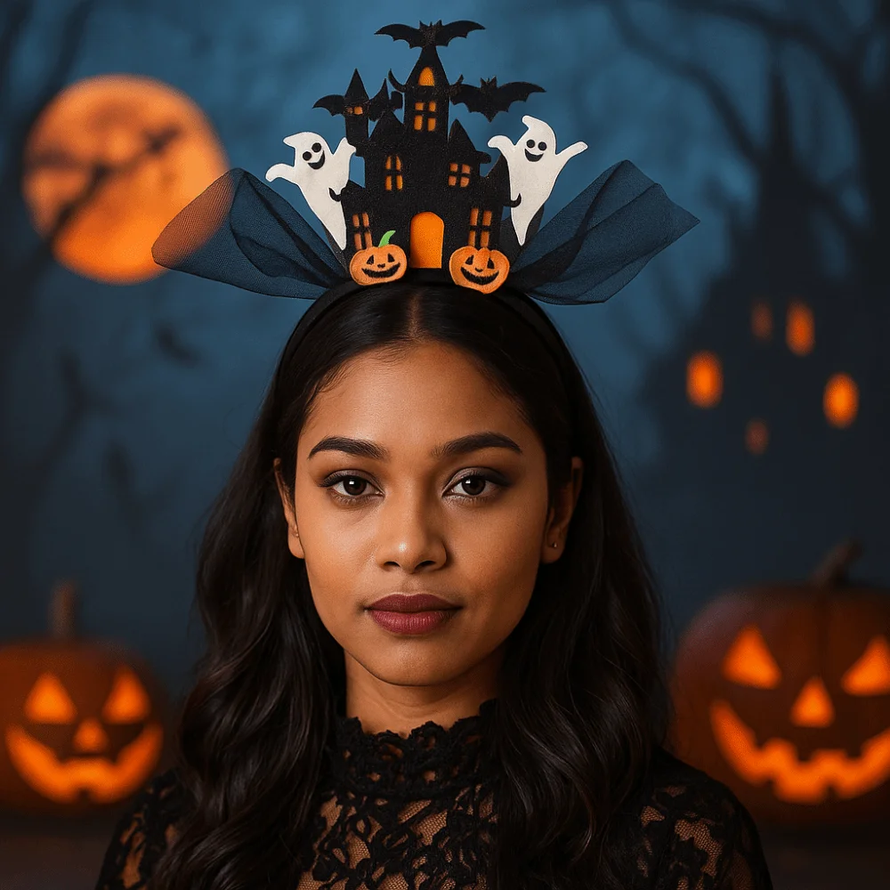 

Белый призрак, повязка на голову на Хэллоуин, замок, электронный обруч для волос на Хэллоуин, красочная светоизлучающая повязка для волос с призраком для девочек/детей