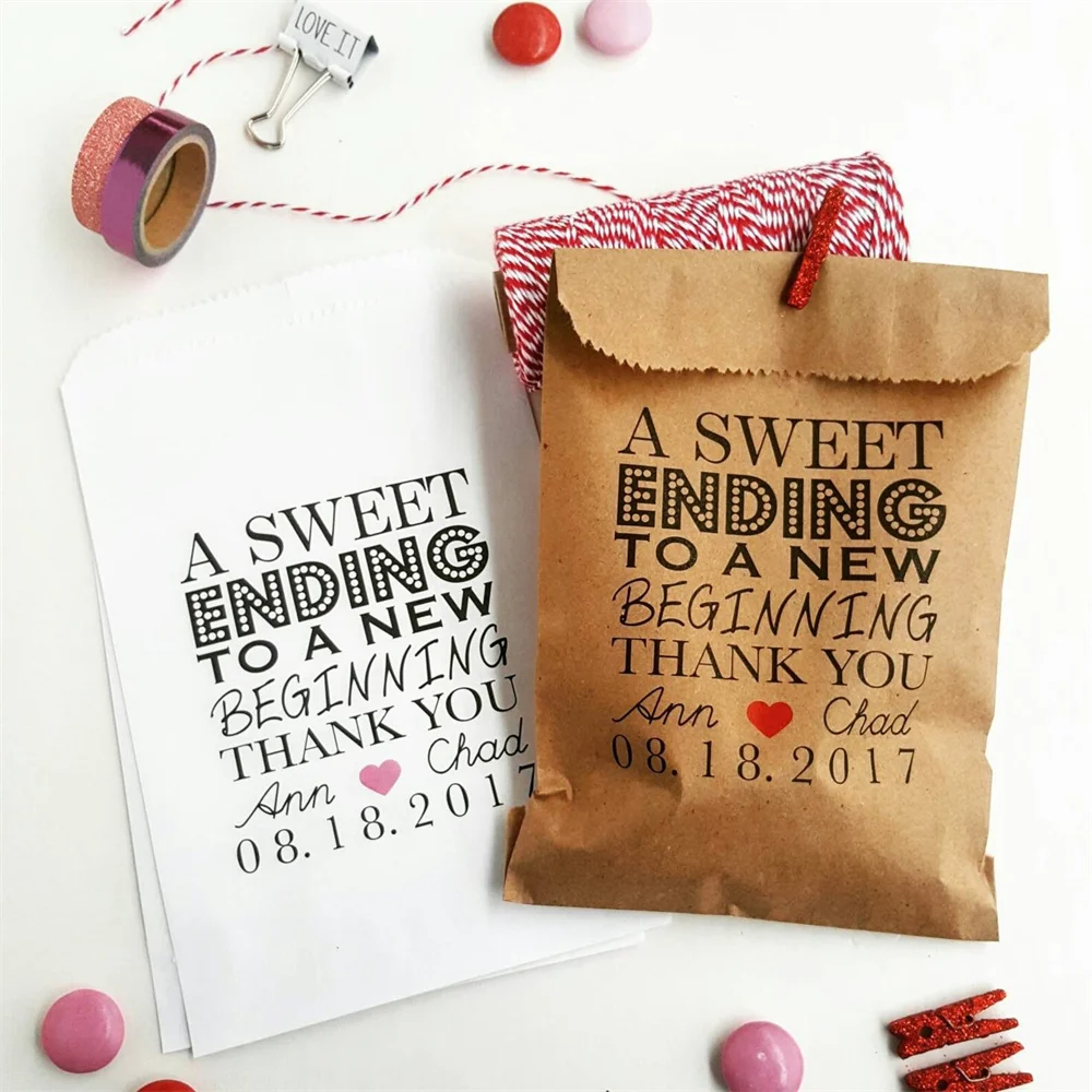 

50 Wedding Favor Candy Bags Personalized - Rustic Wedding Favors - A Sweet Ending To A New Beginning - Wedding bags - Graduation