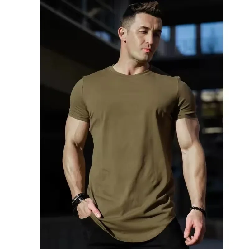 Muscle Training T-shirt Men's Summer Workout Short Sleeve T-shirt High Quality Cotton Fitness Men T-shirt Gym Solid Color Tops