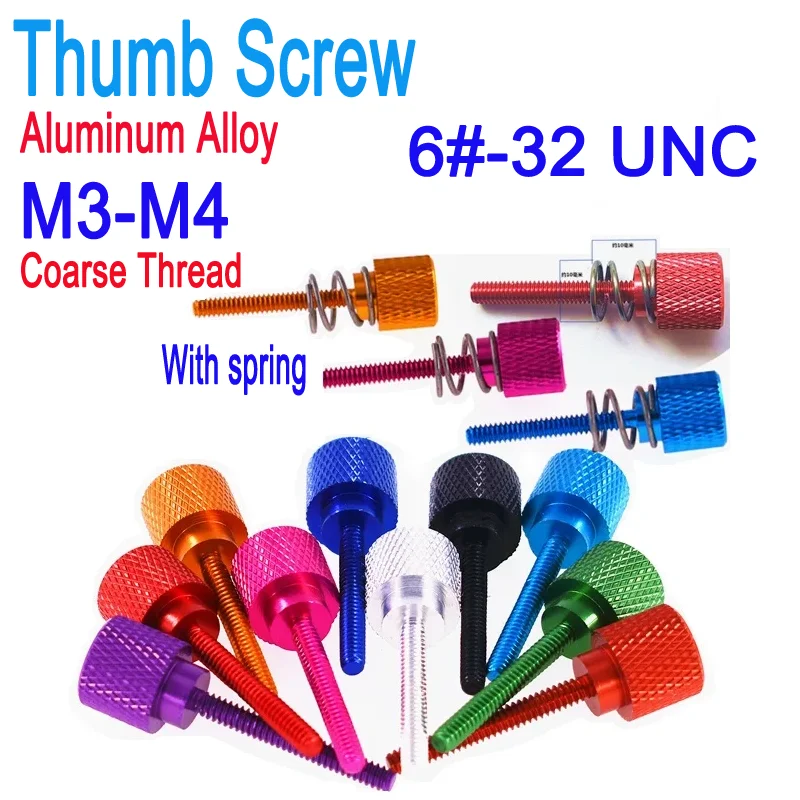 

M3 M4 Coarse Thread/6#-32 UNC Aluminum Thumb Screws Anolized Knurled Hand Tighten Thumb Shockproof Screws 2 Types