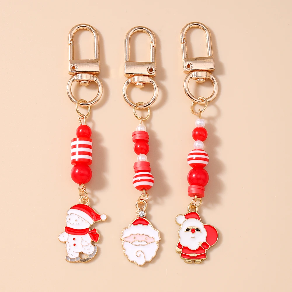 

Cute Enamel Christmas Keychain Snowman Santa Claus Key Ring Pendants for Women Girls Handbag Decor Handmade Key Chain Gift