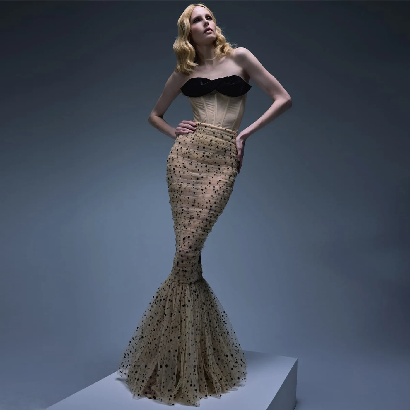 

Уникальные леопардовые платья русалки для выпускного вечера 2025 Couture плиссированное тюлевое вечернее платье в горошек с бантом, платья de fiesta на заказ