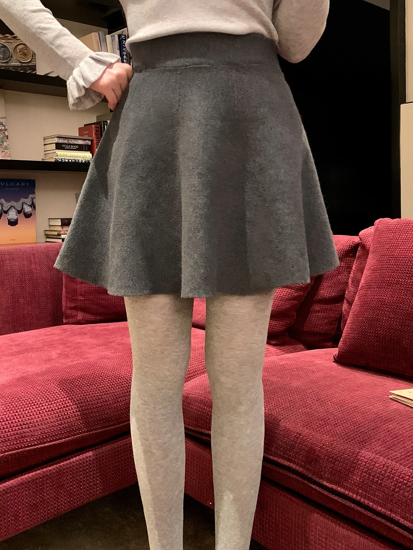 

Gray Knitted A-Line Skirt High Waist Umbrella Skirt Puffy Short Skirt Korean Style City Commute Autumn Winter Women's Skirt