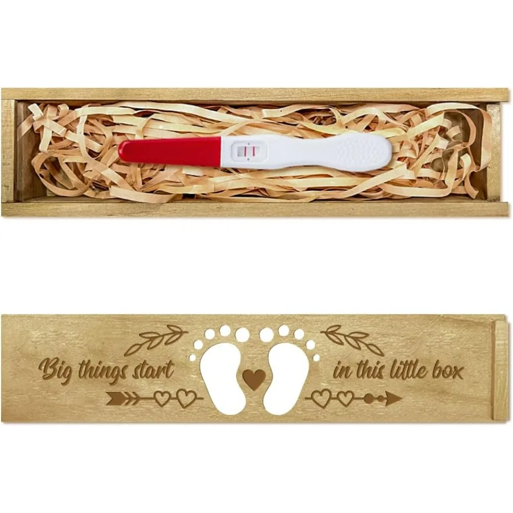 Schwangerschaftstest-Andenkenbox, Liebe, hohle Fußabdrücke, Holz, Push-Pull, Schwangerschaftsankündigung, Geschenkbox mit Bastband