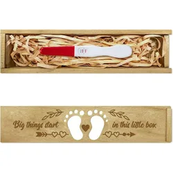 Pregnancy Test Keepsake Box Love Hollow Footprints Wooden Push Pull Pregnancy Announcement Gifts Box with Raffia Ribbon