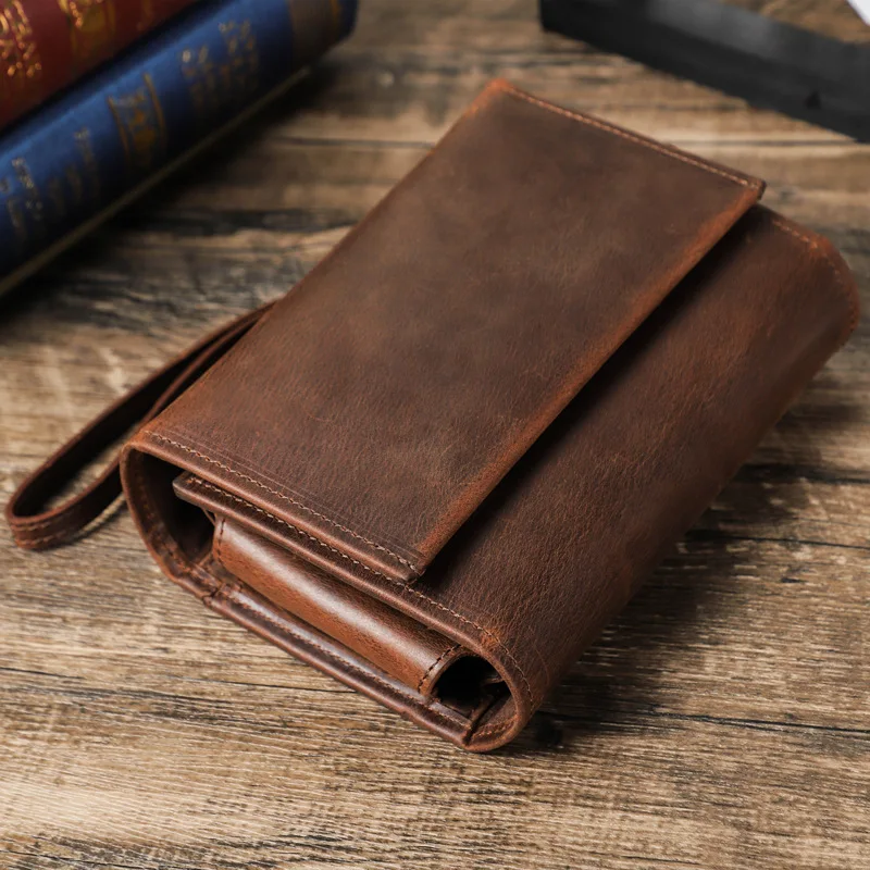 

Classic Tri-Fold Tobacco Pouch - Genuine Leather with Adjustable Wrist Strap