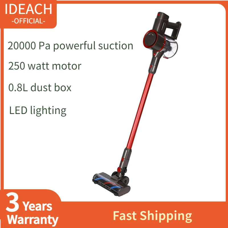 Vertical Vacuum Cleaner Wireless 20kPa Powerful Suction LED Light 2200mAh Battery 0.8L Dust Box 250W Motor Carpet Cleaner IDEACH