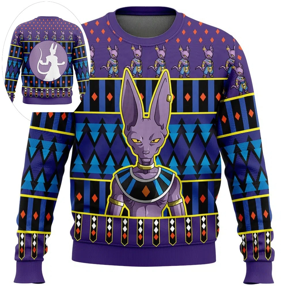 2026 Autumn Winter Dragon Ball Beerus God of Destruction Cosplay Pullover Hoodie, 3D Print Retro Oversized Top for Unisex Kids