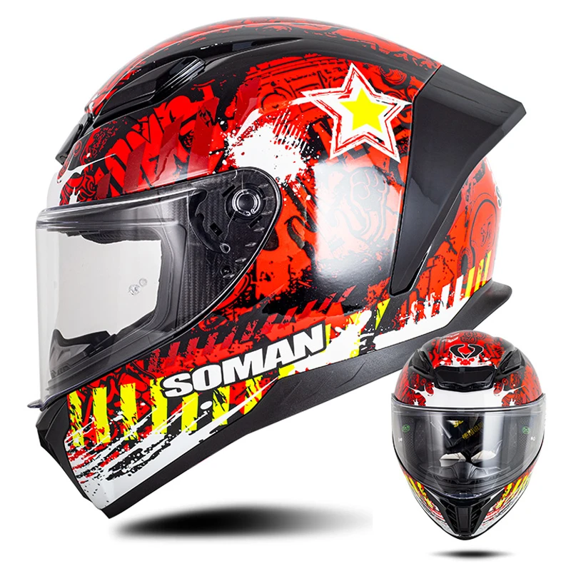 

Red Full Face Helmet DOT Approved Motorcycle Helmets Cascos Para Motos with ABS Shell Clear Lens Men Women Adult Four Seasons