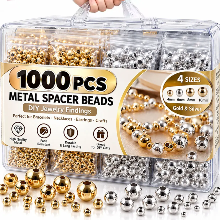 1000PCS Gold Plated Metal beads 2/3/4/5/6MM Round Iron Spacer Loose Beads For Jewelry Bracelets Necklace Making DIY Accessories