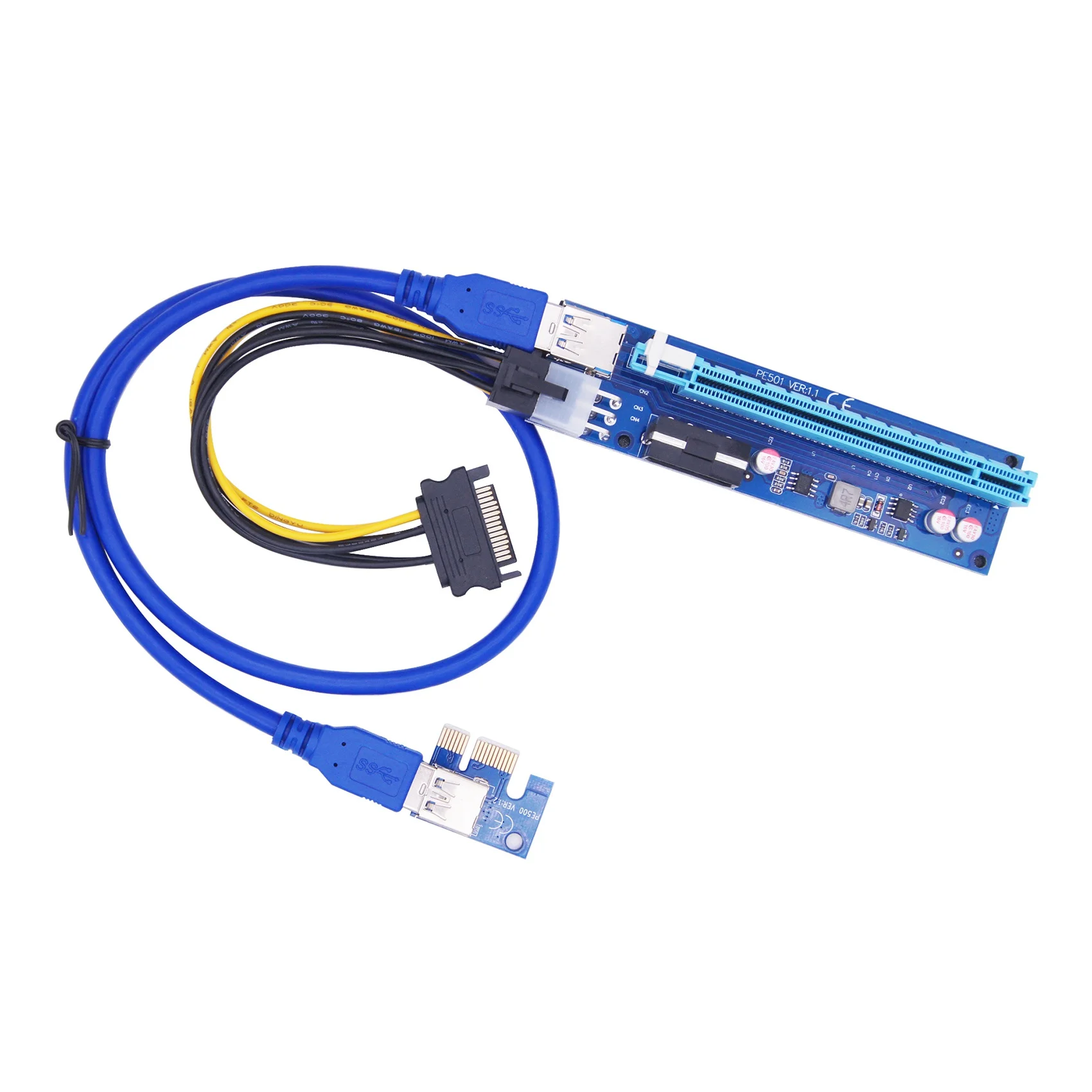 Cable de extensión PCI-E 1X a 16X 4PIN + 6Pin 2 en 1 Tarjeta adaptadora de fuente de alimentación para minero BTC para escritorio