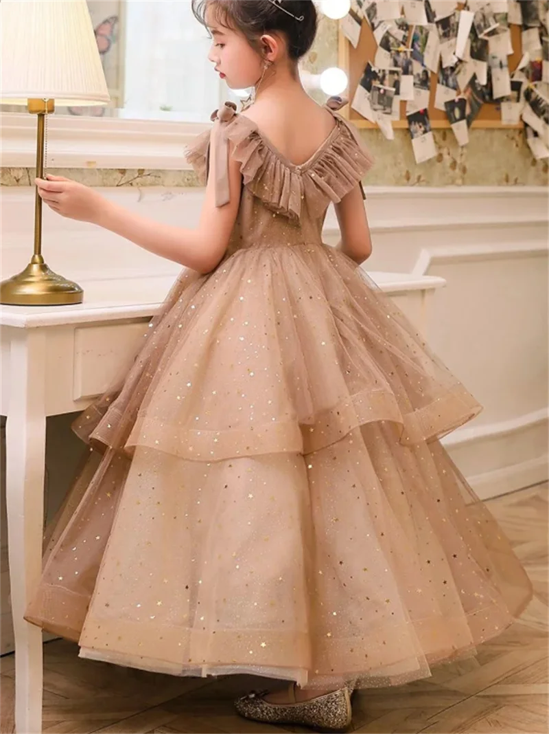 Robe de Rhpersonnalisée à col en V pour filles, robe de demoiselle d'honneur magnifique, tulle brillant, reconstitution historique d'anniversaire