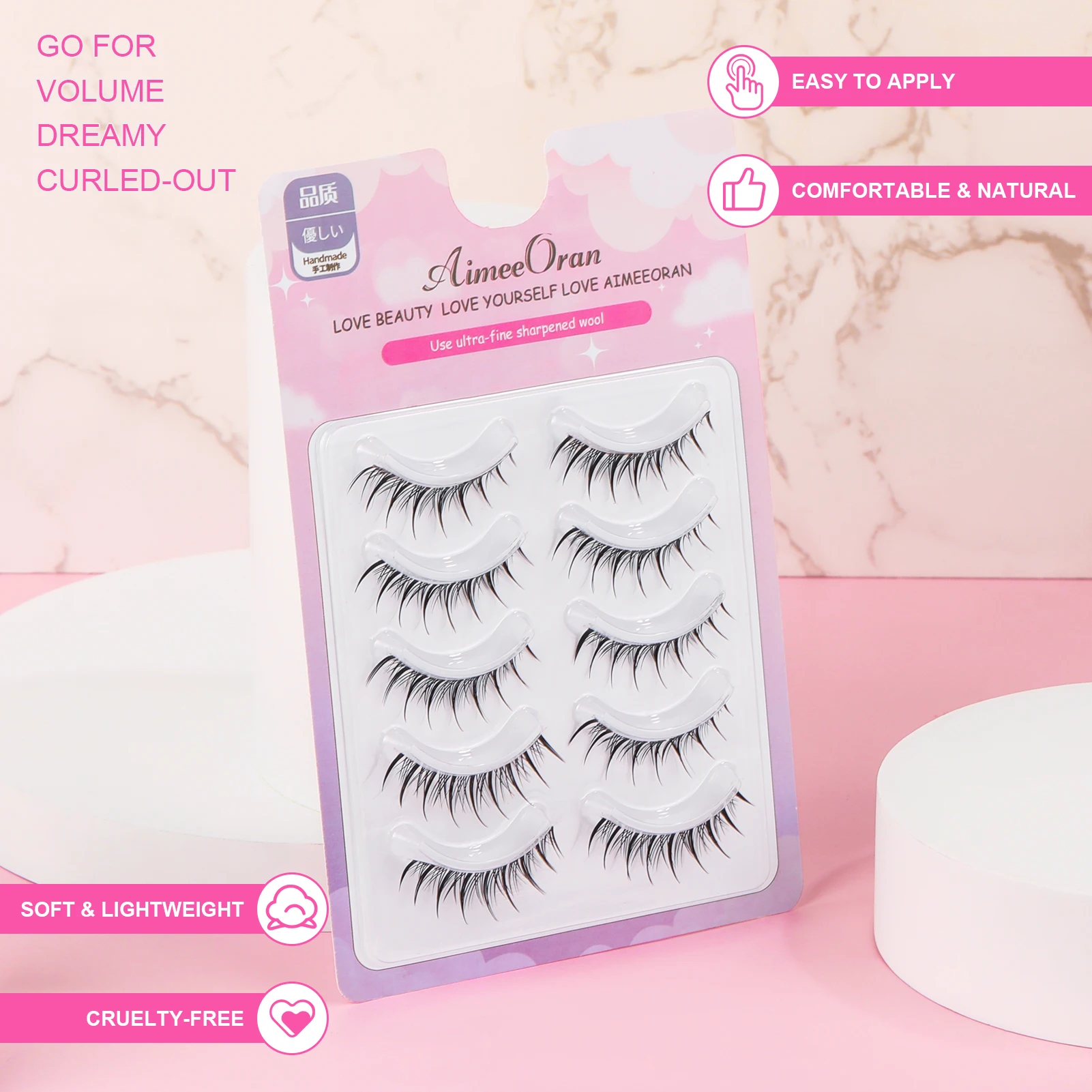 5 paires de faux cils de Style coréen, allongeant, vaporeux, bouclés, moelleux, fournitures de maquillage de mariage, cils doux et vaporeux