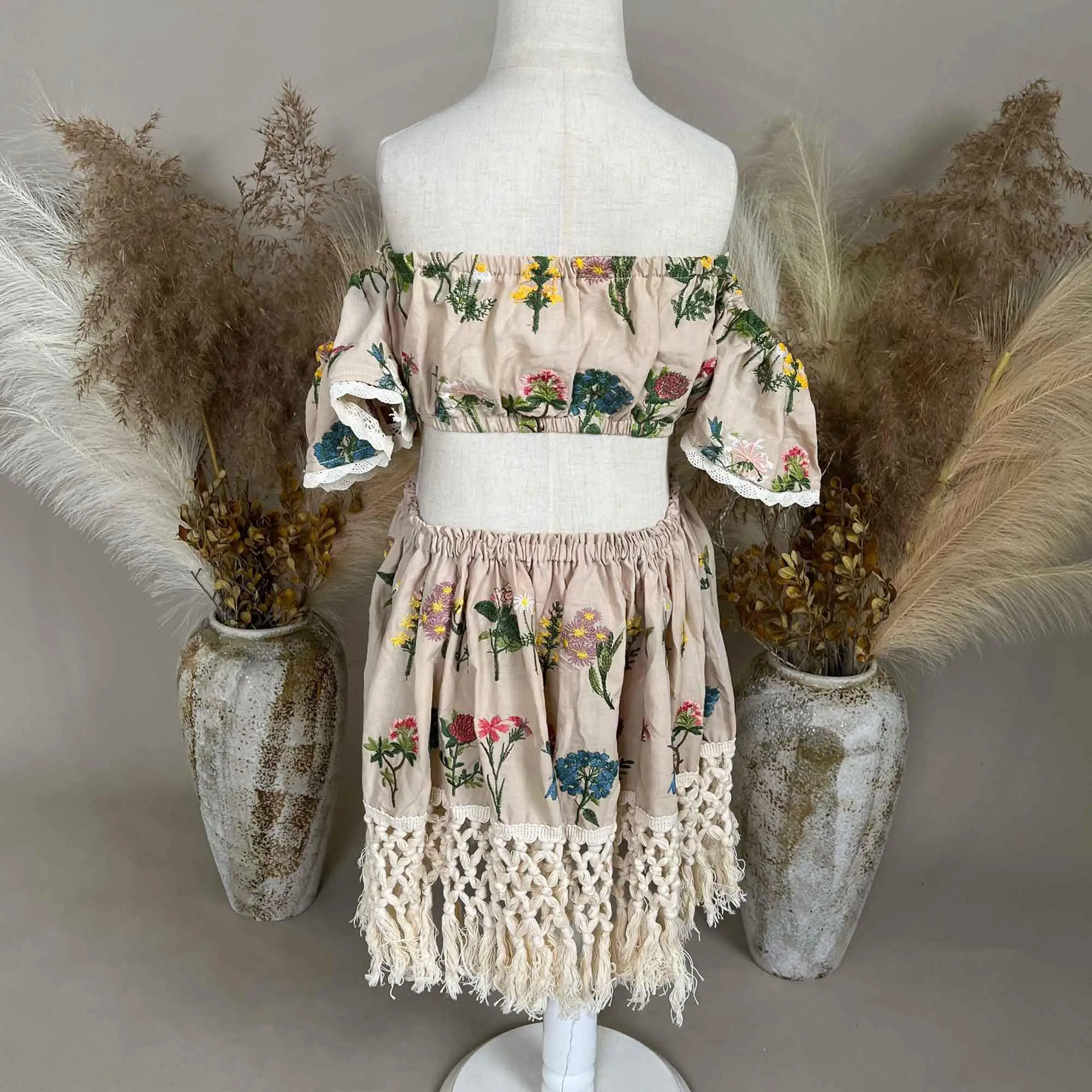 

Don&Judy Little Girl Summer Dress Skirt Boho Style Clothing Flower Embroidery Dress For Vacation Birthday Photography