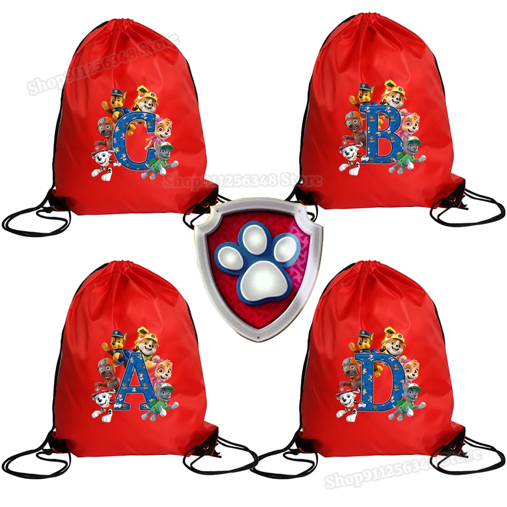 

Paw Patrols Drawstring Backpack Cartoon Anime Letter A-Z Print Ployester Waterproof Draw String Bags Gym Traveling Storage Bag