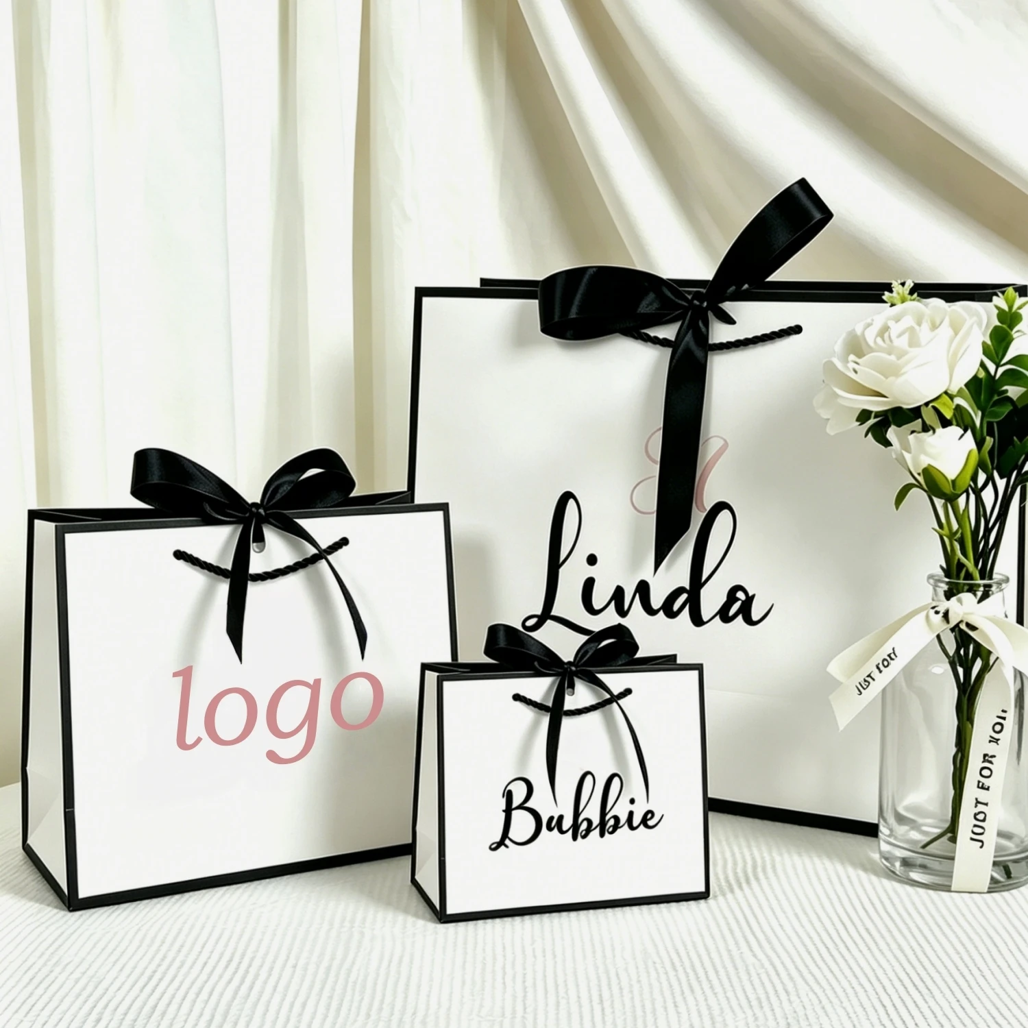 10 Pcs Custom Logo Gift Bag Packaging Box For Small Businesses Valentines Day Paper Bag Favors Boxes Wedding Birthday Flower