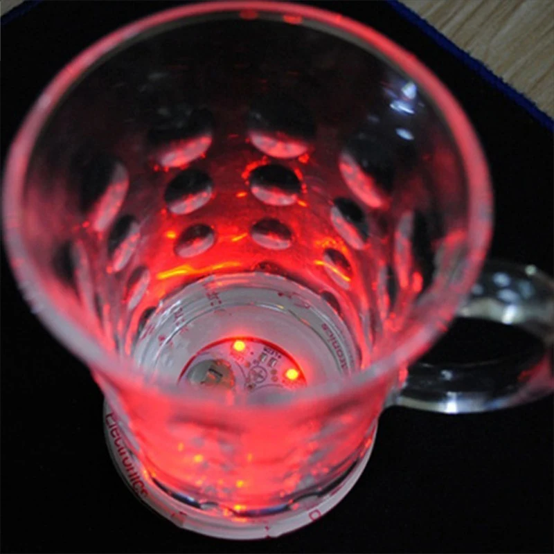 Luminous LED Flash Coaster Garrafa Adesivos, copo de vinho Mats Lâmpada, Ktv Bar, festa de casamento, Cocktail Drink Copos, vaso Decoração Luz, 5 pcs, 50pcs