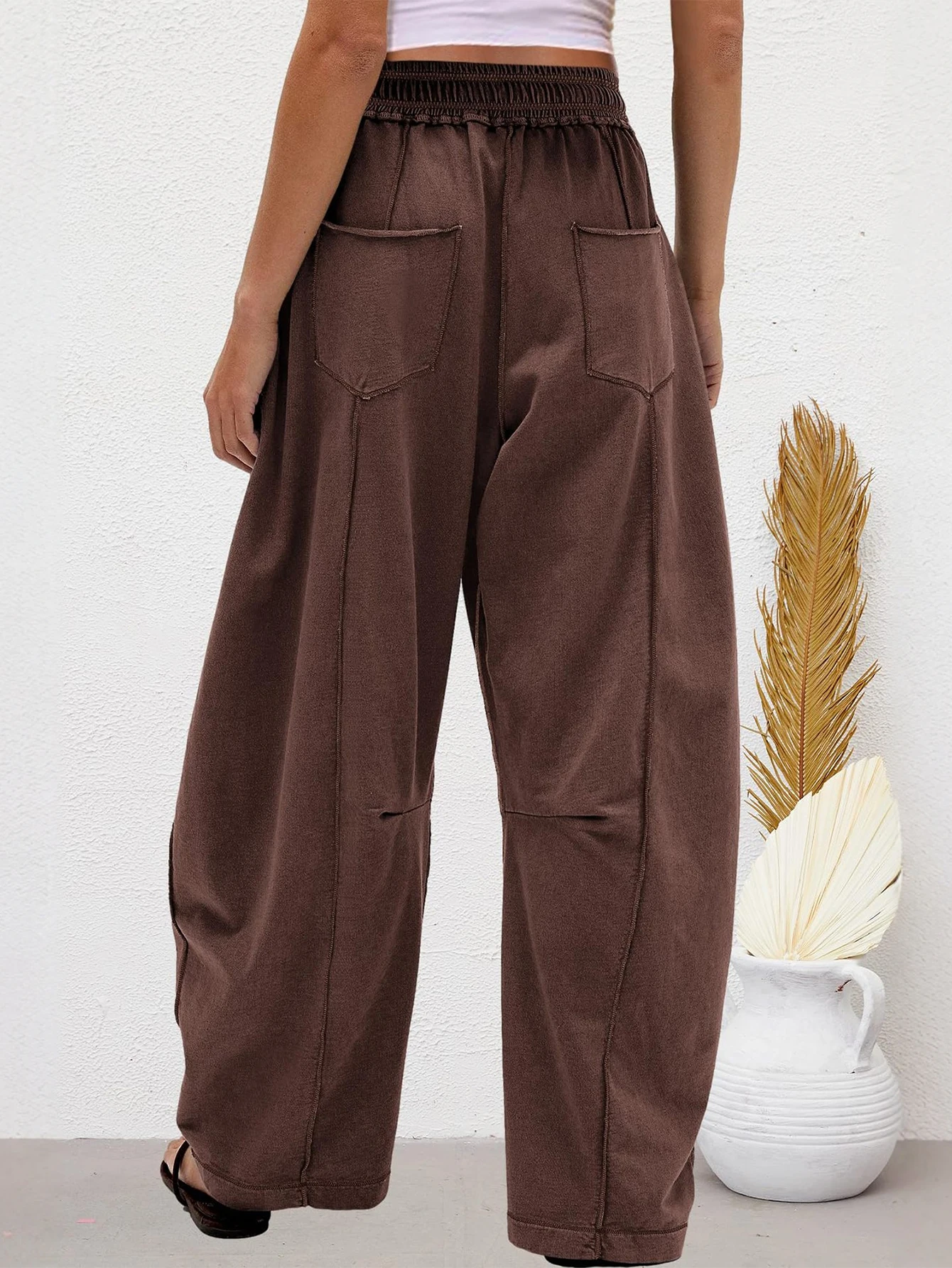 Casual damesbroek met wijde pijpen Herfst Winter Trekkoord Effen Volledige lengte Dagelijks Basic met zakken