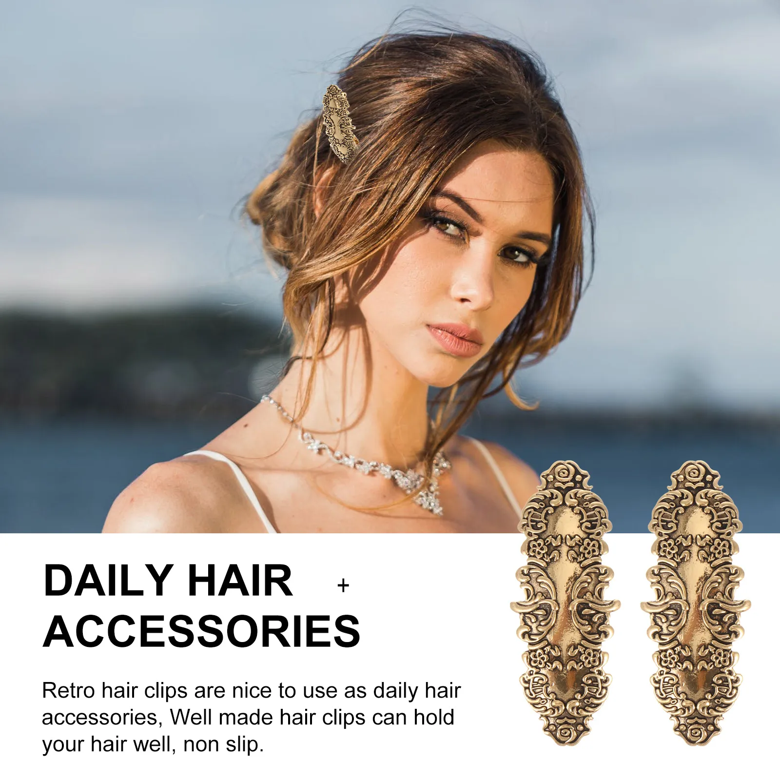 

2pcs Metal Hairpin Large Clip Vintage Barrette Retro Hairpins for Women Durable Alloy Non Slip Hair Accessories