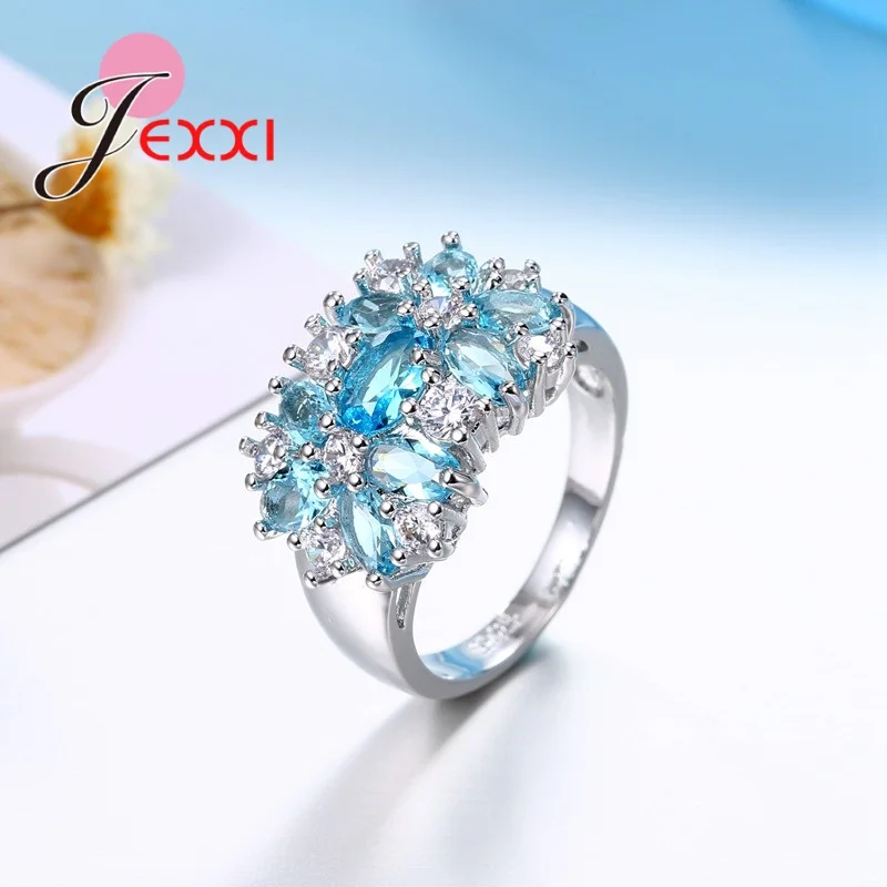 Decoration 925 Sterling Silver Color Sparkling Finger Rings Women Girls Brilliant CZ Crystal Wedding Engagement Ring Jewelry