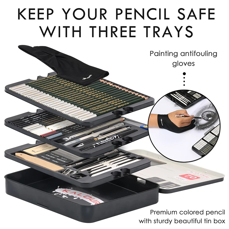 Imagem -04 - Conjunto de Lápis Esboço Profissional Desenho Desenho Kit Lápis de Madeira para o Pintor Escola Estudantes Arte Suprimentos Caixa Lata 70 Peças
