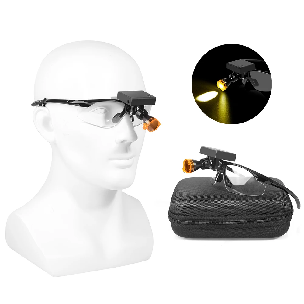 APHRODITE 5W Dental LED Wireless EyeGlass Headlight High Power with 4 leds with Orange Optical Filter DY-011-F