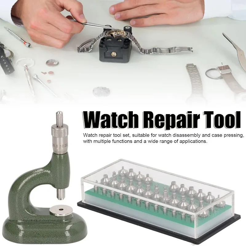 Watch Repair Tool Watch Press Set Watch Back Case Closer Watchmaker Jewelling Tool Aluminum Alloy Green With 48Pcs Dies