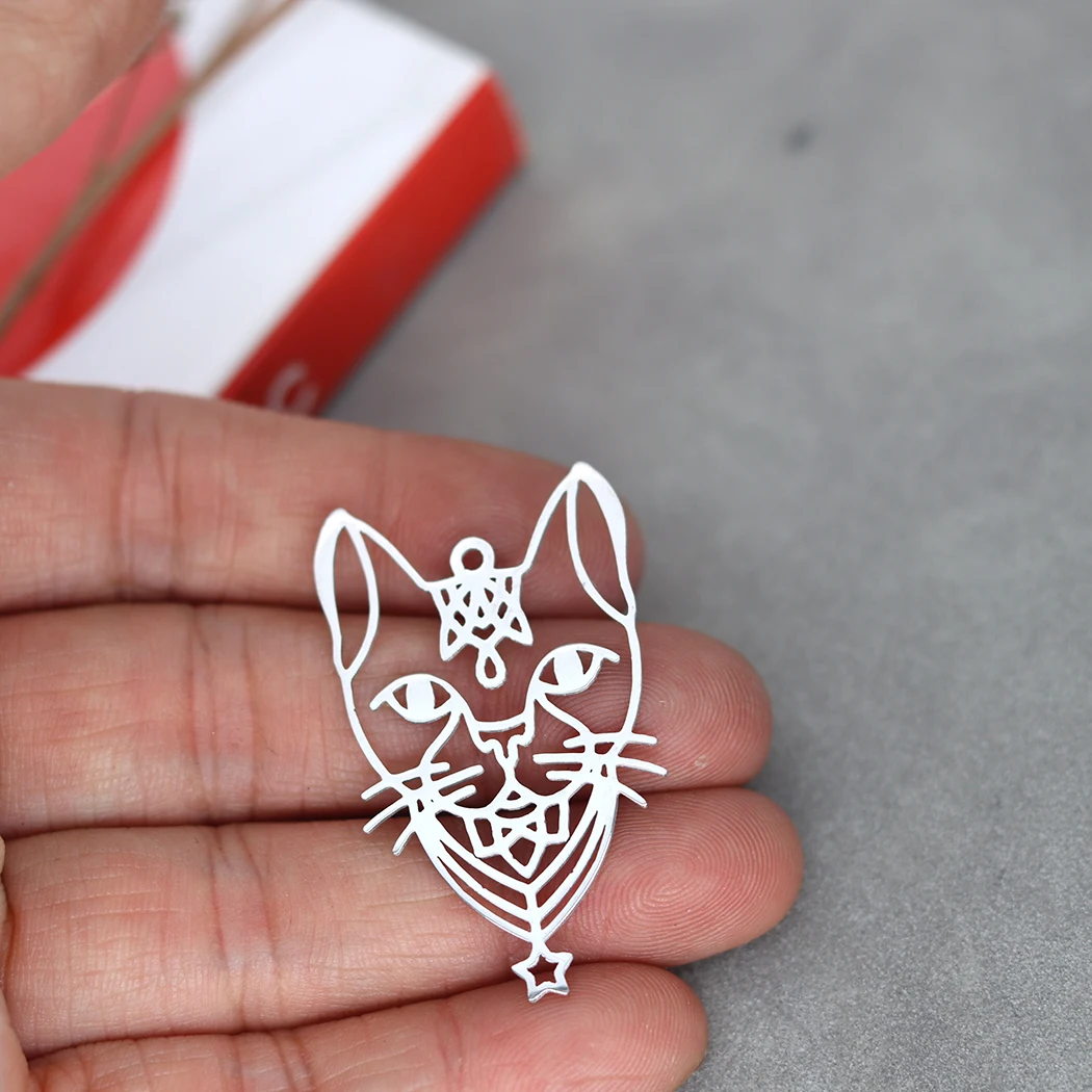 3PCS DIY Stainless Steel Vintage Cutout Cute Cat Pendant For Women Female Hollow Simple Sweet Party Jewelry