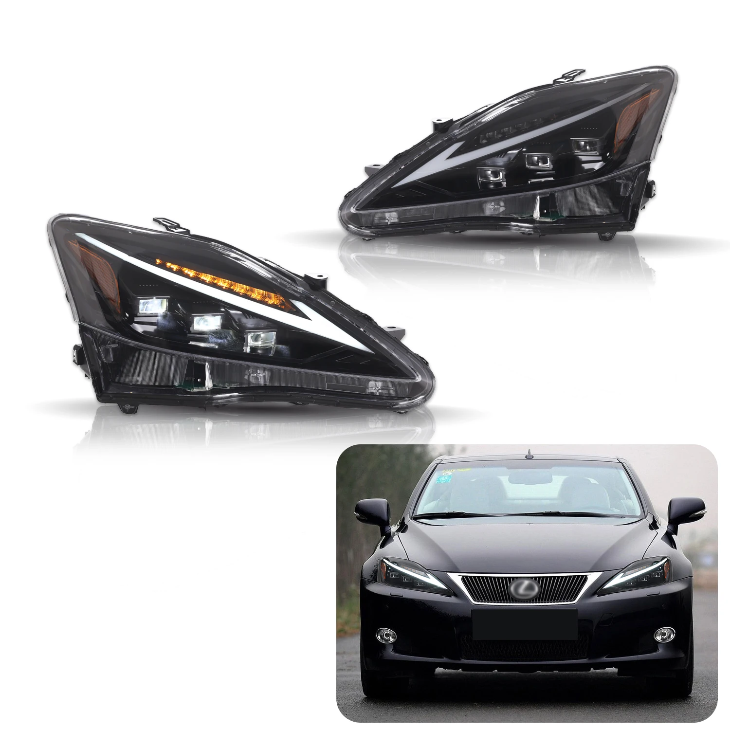 Headlight For Lexus IS250/IS300/IS350 2006-2012 Transparent  Amber Sequential Turn Front Lamp  Car Accessories