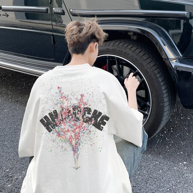 

Men's Cotton Oversized T-shirts White Mens 5XL T Shirt Casual Summer Wear Fashion Letter Print Tee Shirts for Men Clothes
