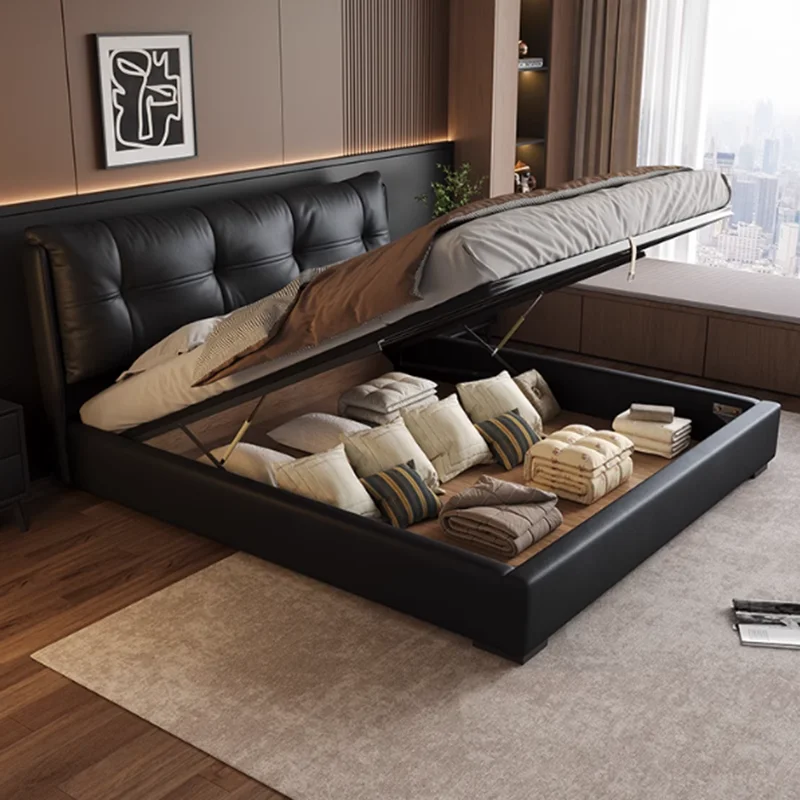 Luxury Leather Bed Bedroom Space Saving Sleeping Design Simple Bed Double Children Queen Modern Camas De Casal Office Furniture