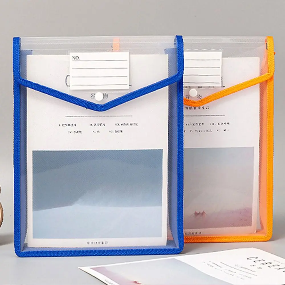 Bolsa de arquivo a4 com botão de pressão, à prova d'água, grande capacidade, bolsa de documentos, armazenamento vertical, organizador de arquivo transparente, material de escritório