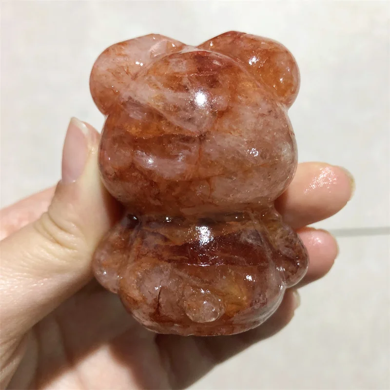 Natural Red Fire Quartz Hematoid Cartoon Bear Carving Healing Hand Carved Gemstone Children Gift 1pcs