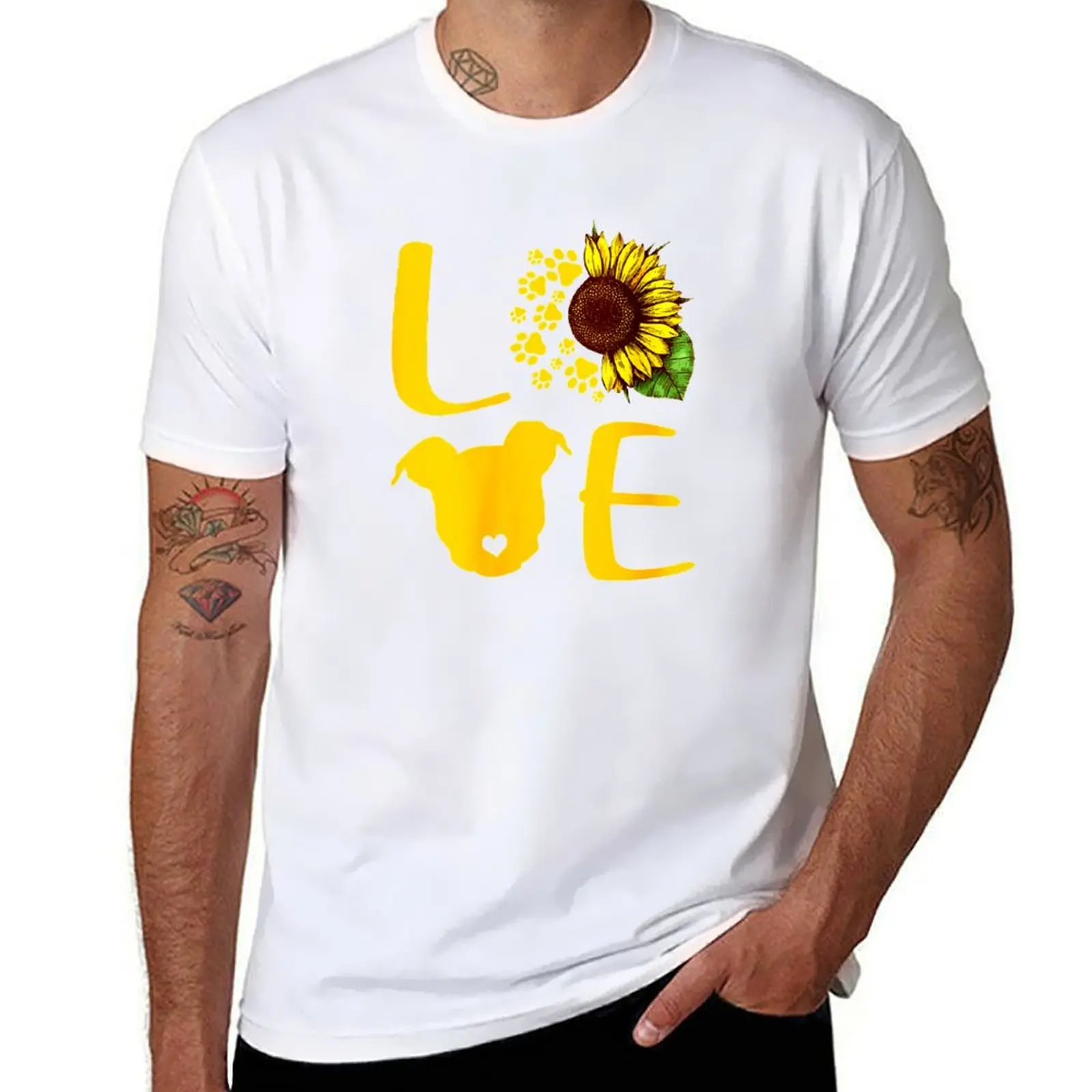 

Women's Love pitbull funny sunflower dog paw T-Shirt cotton t shirt man t shirt man luxury T-Shirt