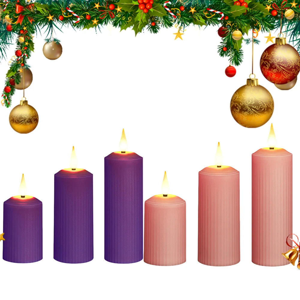 3Pcs LED Candles Timer USB Rechargeable Flickering Electric Pillar Candles with USB Cable Indoor Outdoor Electronic Pink Candles