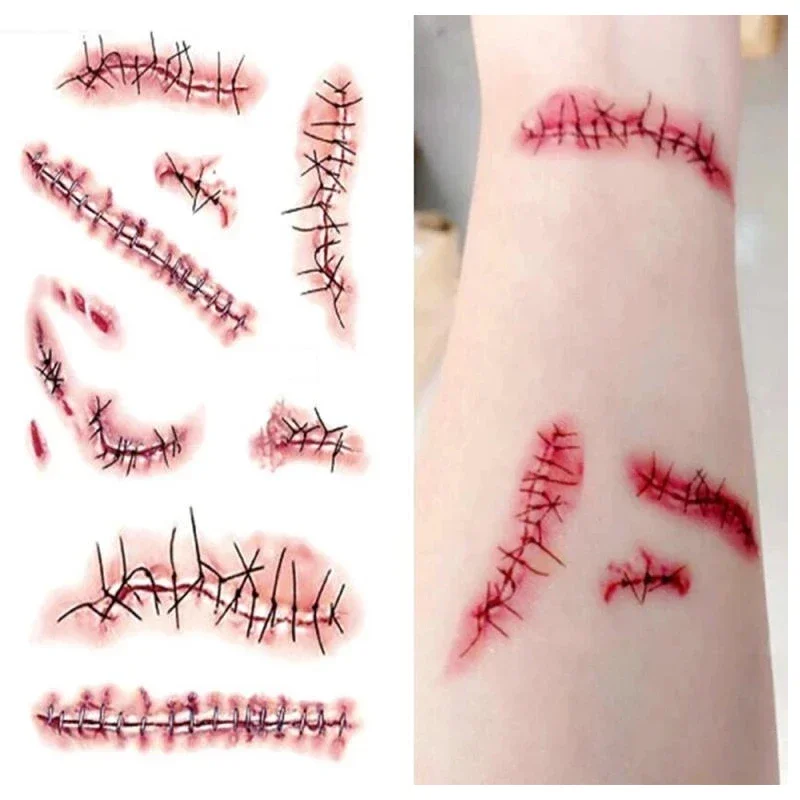 

1Pcs Halloween Zombie Scars Tattoos With Fake Bloody Makeup Halloween Decoration Wound Scary Blood Injury Tattoo Stickers