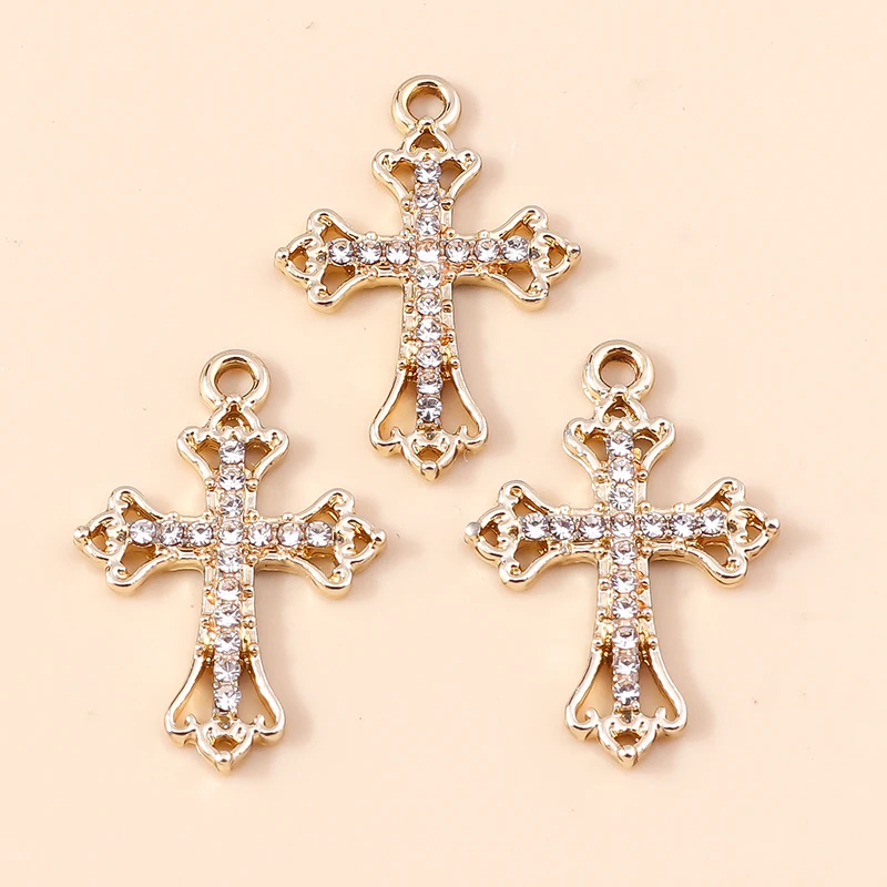 20 Stück 18 x 26 mm niedliche Kristall-Metall-Kreuz-Charms-Anhänger für die Herstellung von Tropfen-Ohrringen, Halsketten, Armbändern, Zubehör, Schmuckzubehör – Detail 3