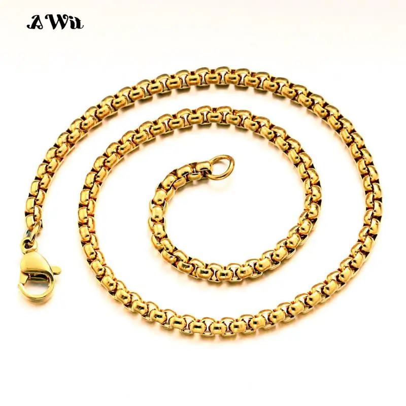 AWit Rope Chain Box Necklace Stainless Steel Chains Link Necklaces Pendant DIY Jewelry Never Rub Off 2MM 2.5MM 3MM 4MM